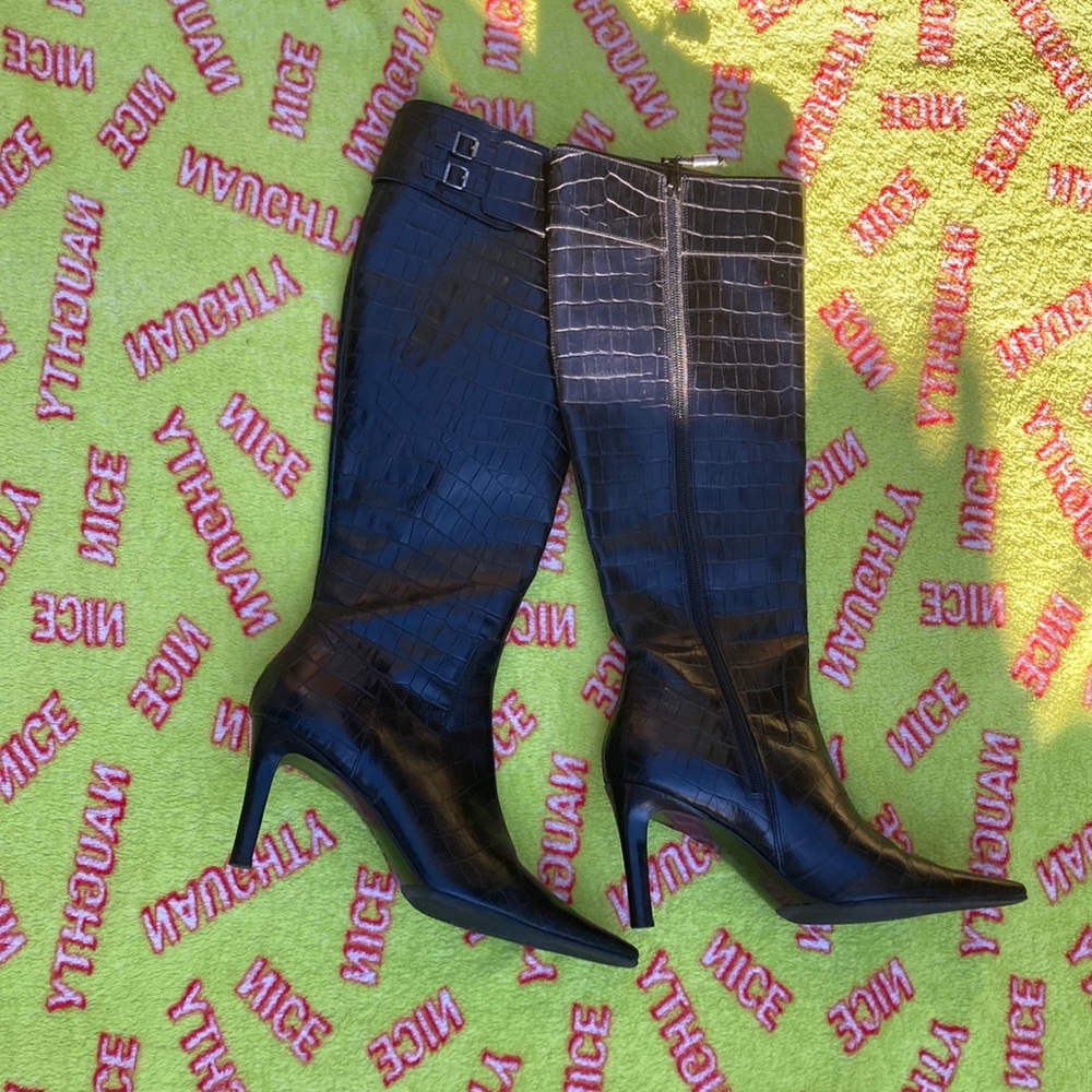 Black high heel boots with a buckle size 8 1/2 for Women
